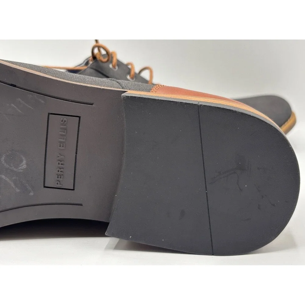 Perry Ellis Portfolio Men's Canvas Derby Oxford Shoes Gray Sz 13 Casual Lace-Up
